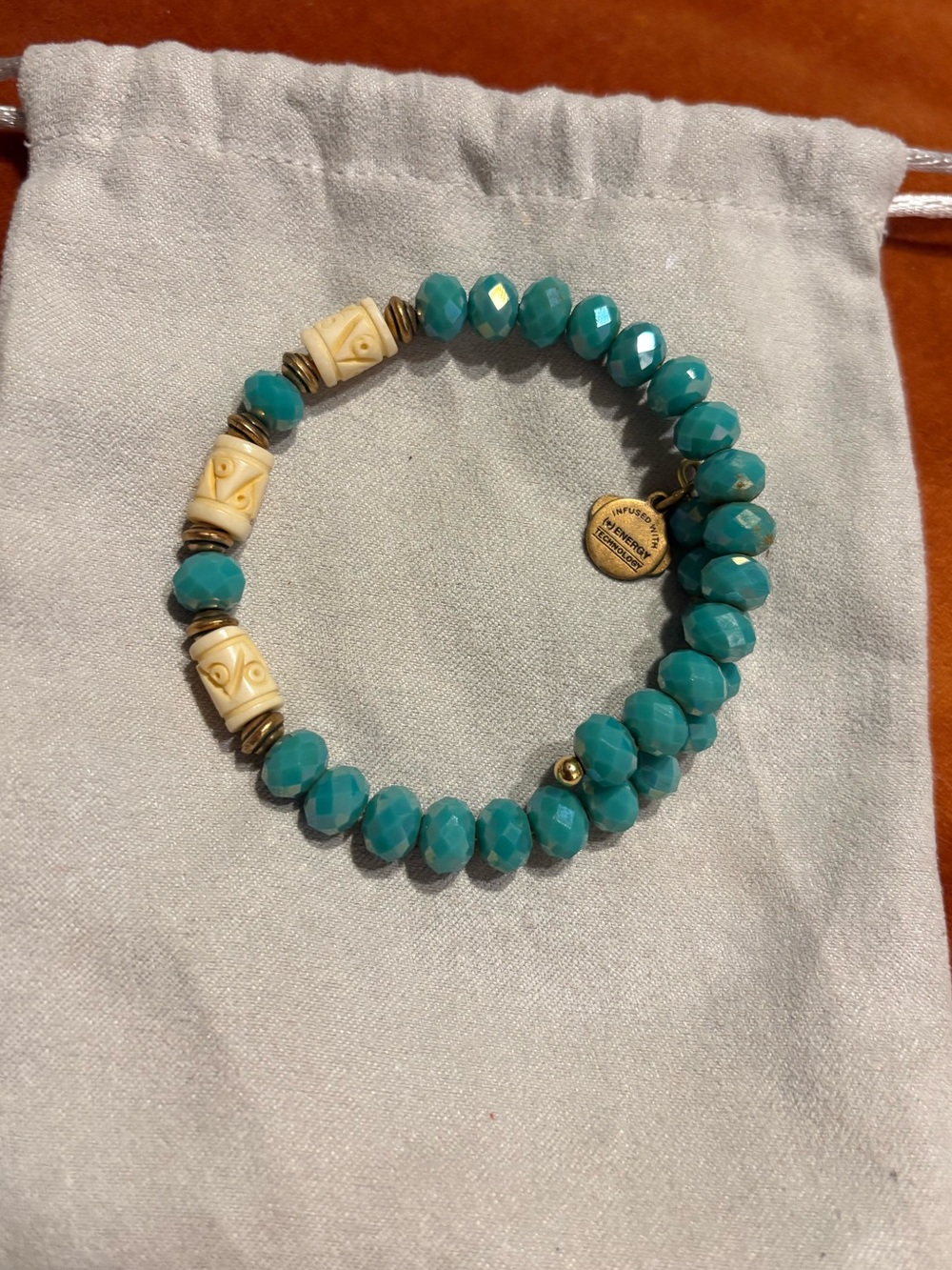 Alex and Ani Turquoise Beaded Stretch Bracelet with Ivory Accents